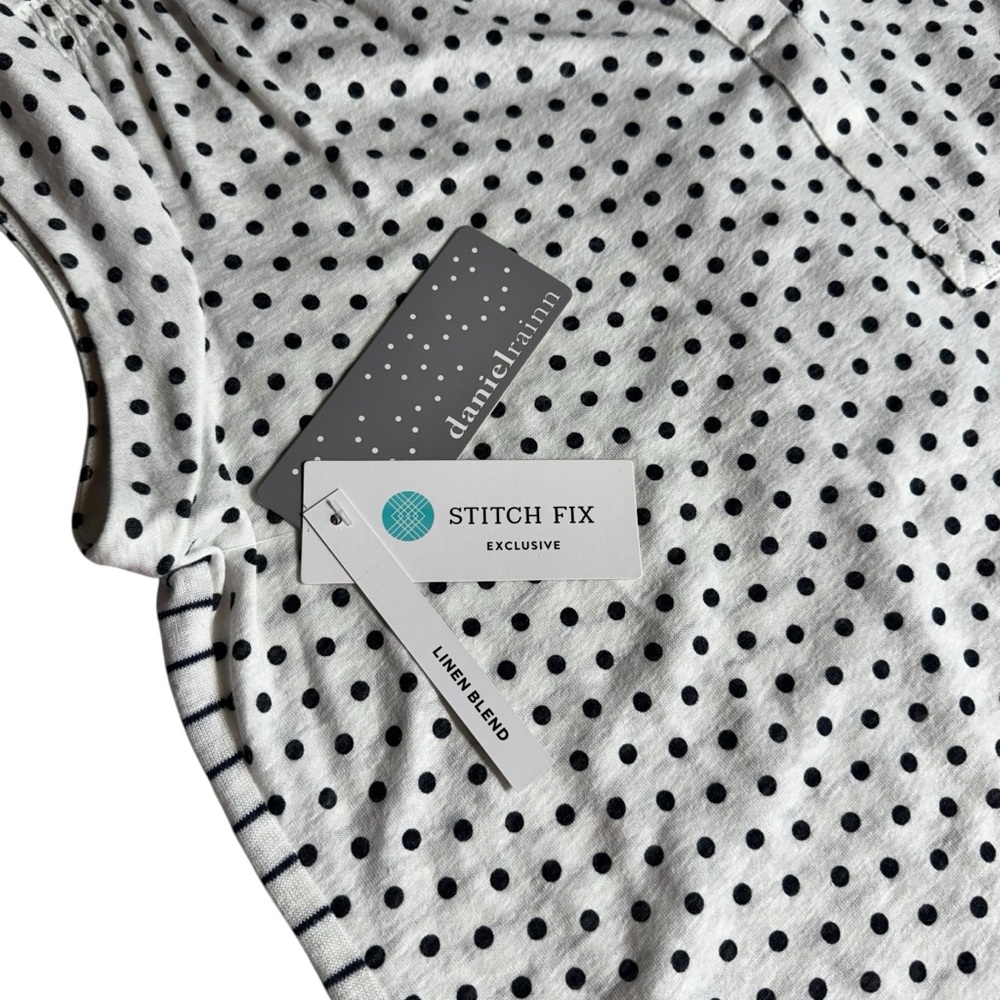 Daniel Rainn Polka Dot Stripe Blouse XL Linen Blend‎ Sleeveless NWT Stitch Fix - Picture 7 of 7